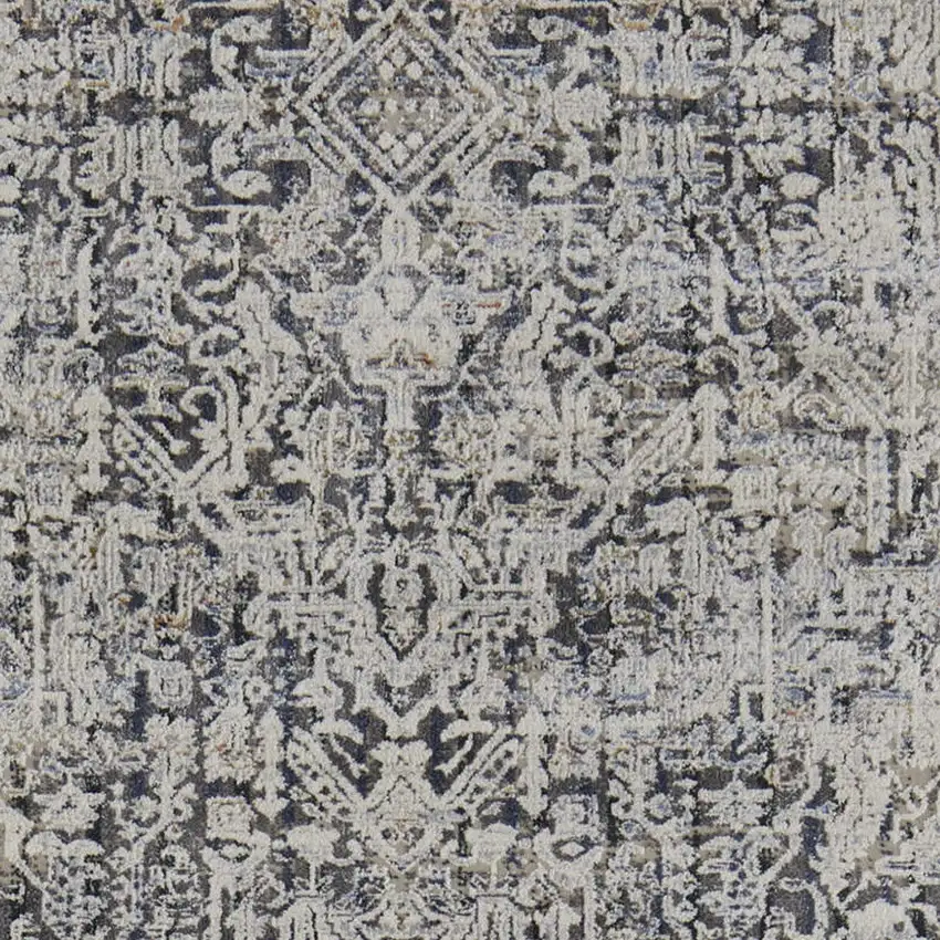 10' Ivory and Gray Abstract Power Loom Worn Faded Runner Rug With Fringe Photo 6