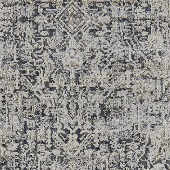 10' Ivory and Gray Abstract Power Loom Worn Faded Runner Rug With Fringe Photo 6