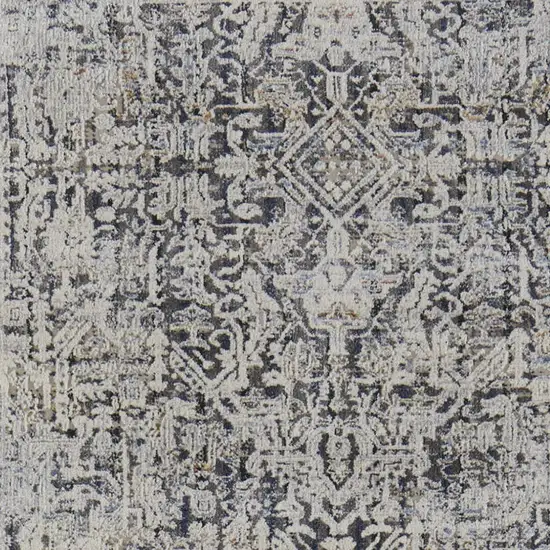 10' Ivory and Gray Abstract Power Loom Worn Faded Runner Rug With Fringe Photo 8