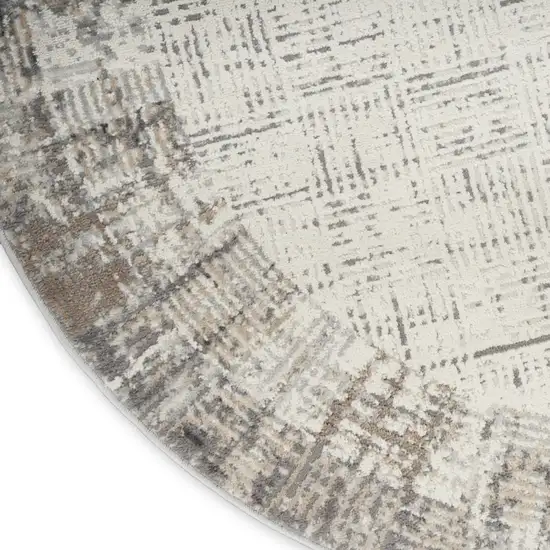 5' Ivory and Gray Abstract Round Rug Photo 9