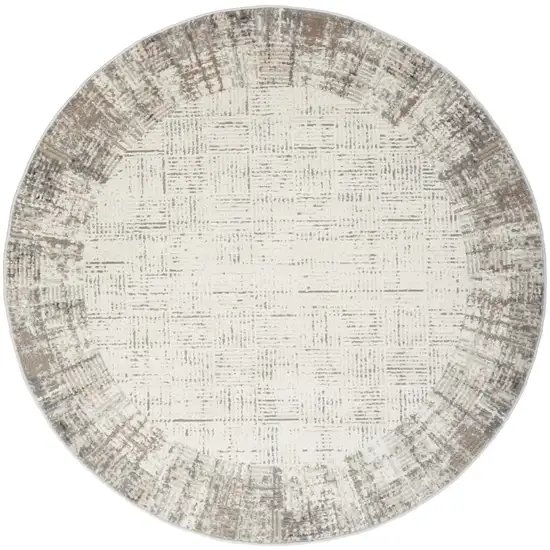 5' Ivory and Gray Abstract Round Rug Photo 4