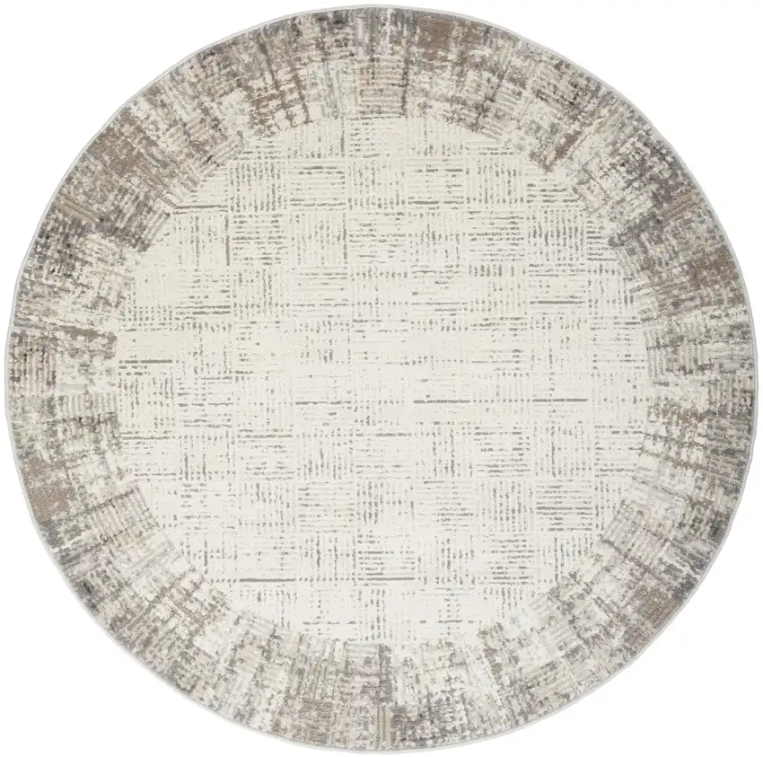 5' Ivory and Gray Abstract Round Rug Photo 4