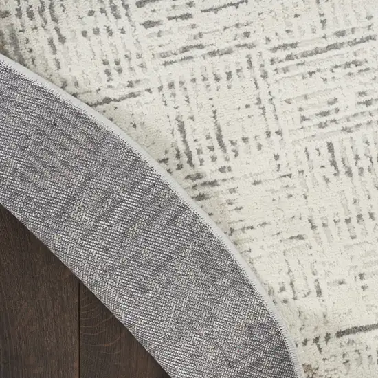 5' Ivory and Gray Abstract Round Rug Photo 8