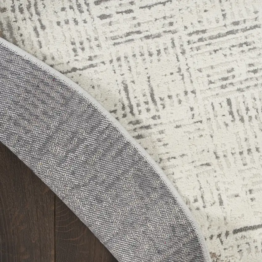 5' Ivory and Gray Abstract Round Rug Photo 8