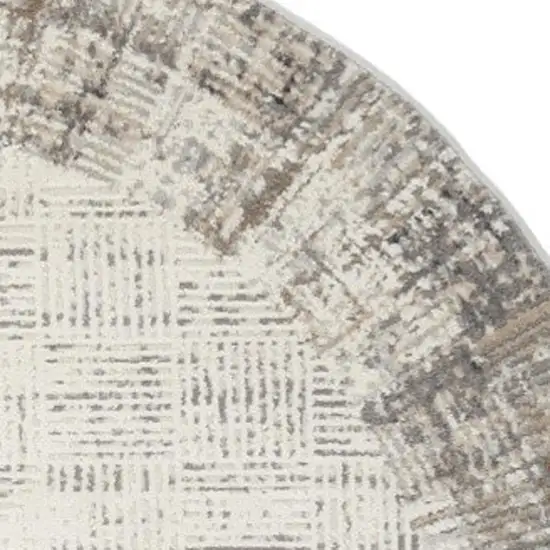 5' Ivory and Gray Abstract Round Rug Photo 7