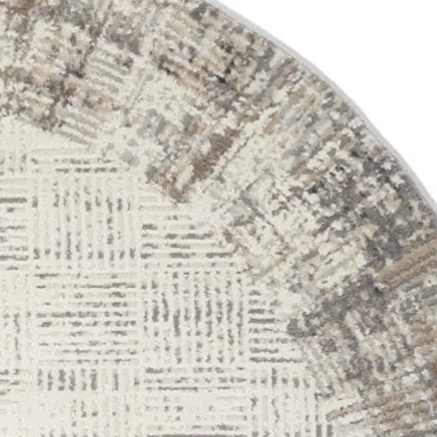 5' Ivory and Gray Abstract Round Rug Photo 7