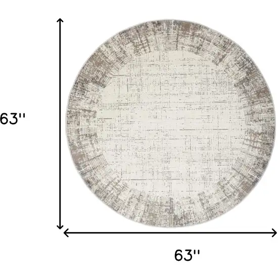 5' Ivory and Gray Abstract Round Rug Photo 3