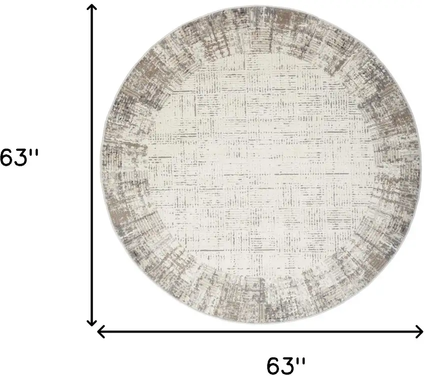5' Ivory and Gray Abstract Round Rug Photo 3