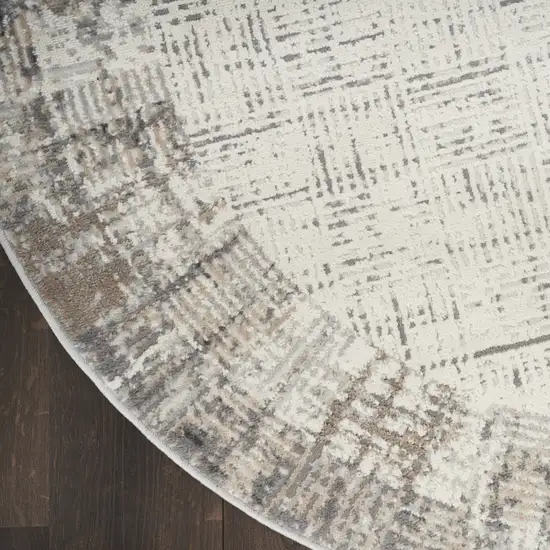 5' Ivory and Gray Abstract Round Rug Photo 5