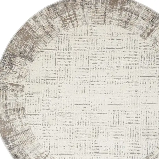 5' Ivory and Gray Abstract Round Rug Photo 7