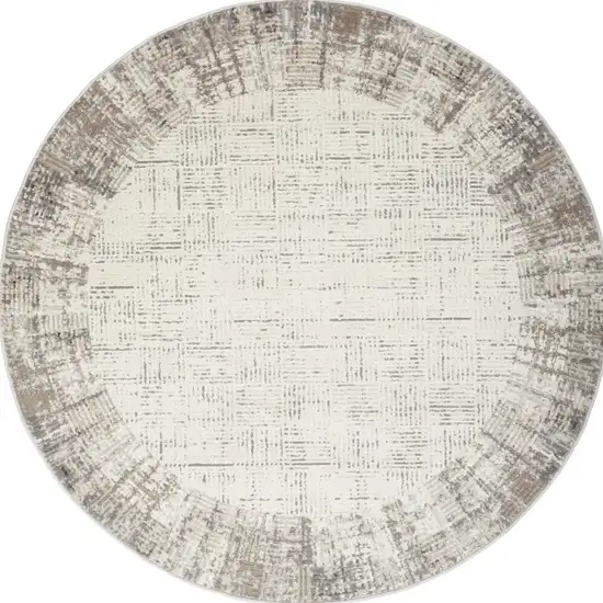 5' Ivory and Gray Abstract Round Rug Photo 4