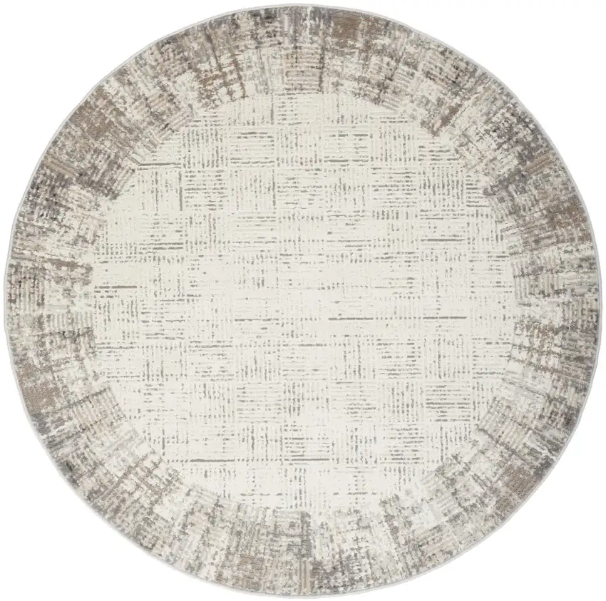 5' Ivory and Gray Abstract Round Rug Photo 2