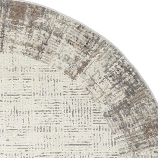 5' Ivory and Gray Abstract Round Rug Photo 3