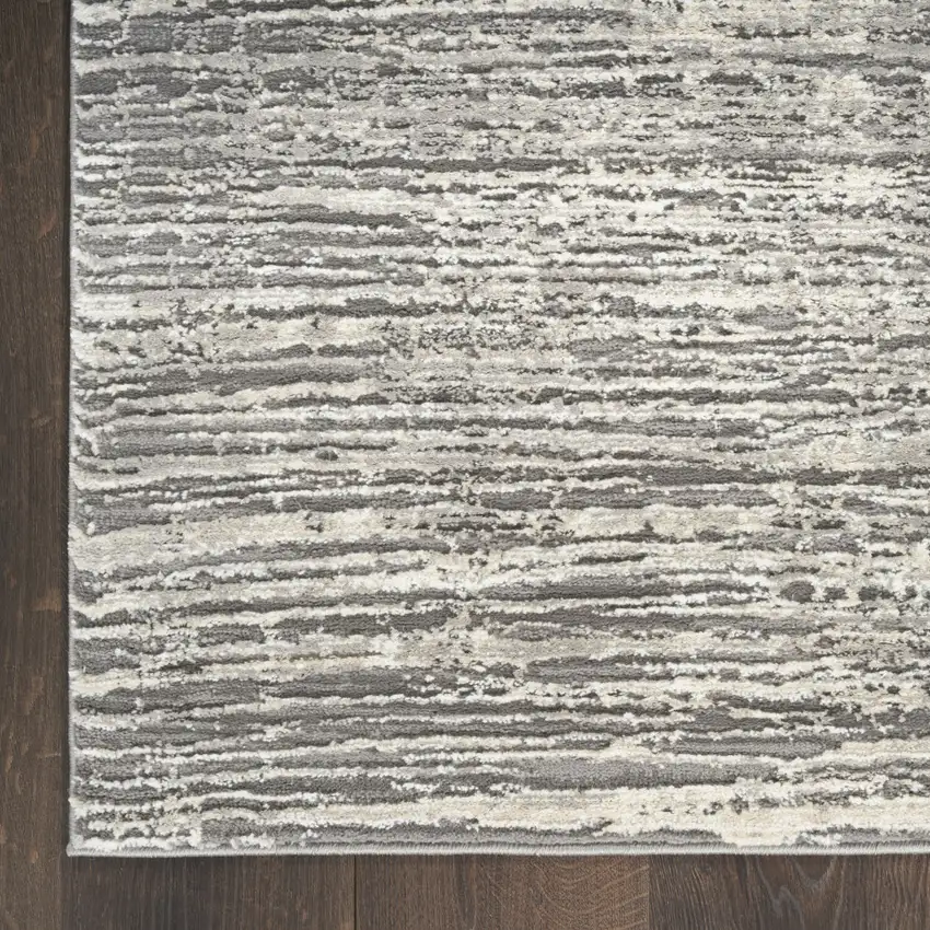 8' Ivory and Gray Abstract Runner Rug Photo 7