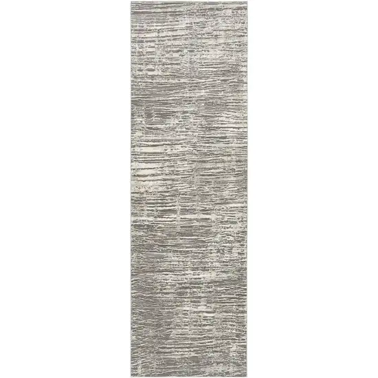 8' Ivory and Gray Abstract Runner Rug Photo 1
