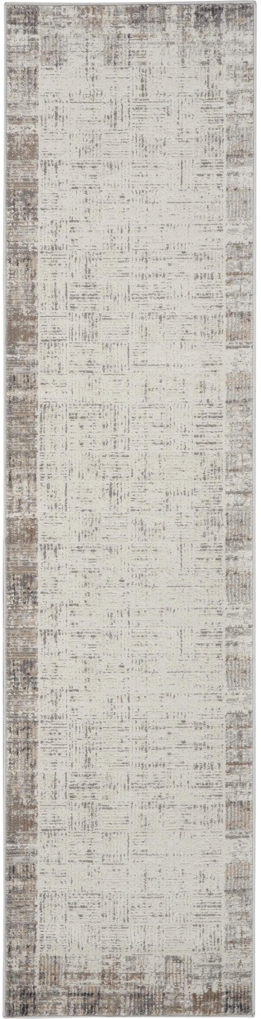 16' Ivory and Gray Abstract Runner Rug Photo 5