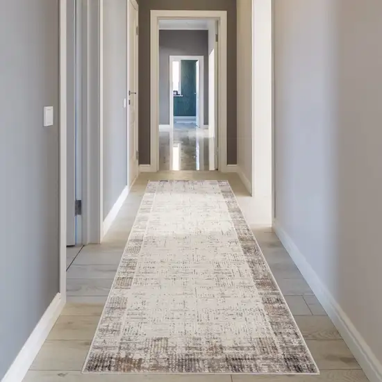 16' Ivory and Gray Abstract Runner Rug Photo 5