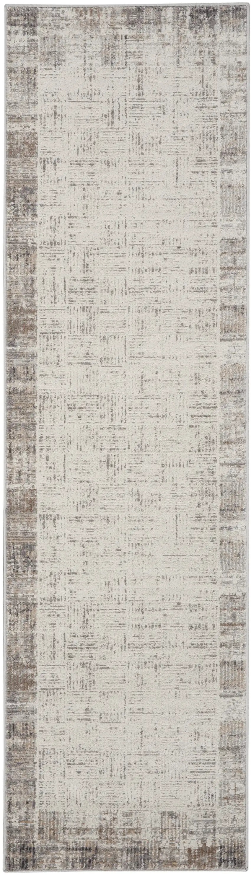 6' Ivory and Gray Abstract Runner Rug Photo 5