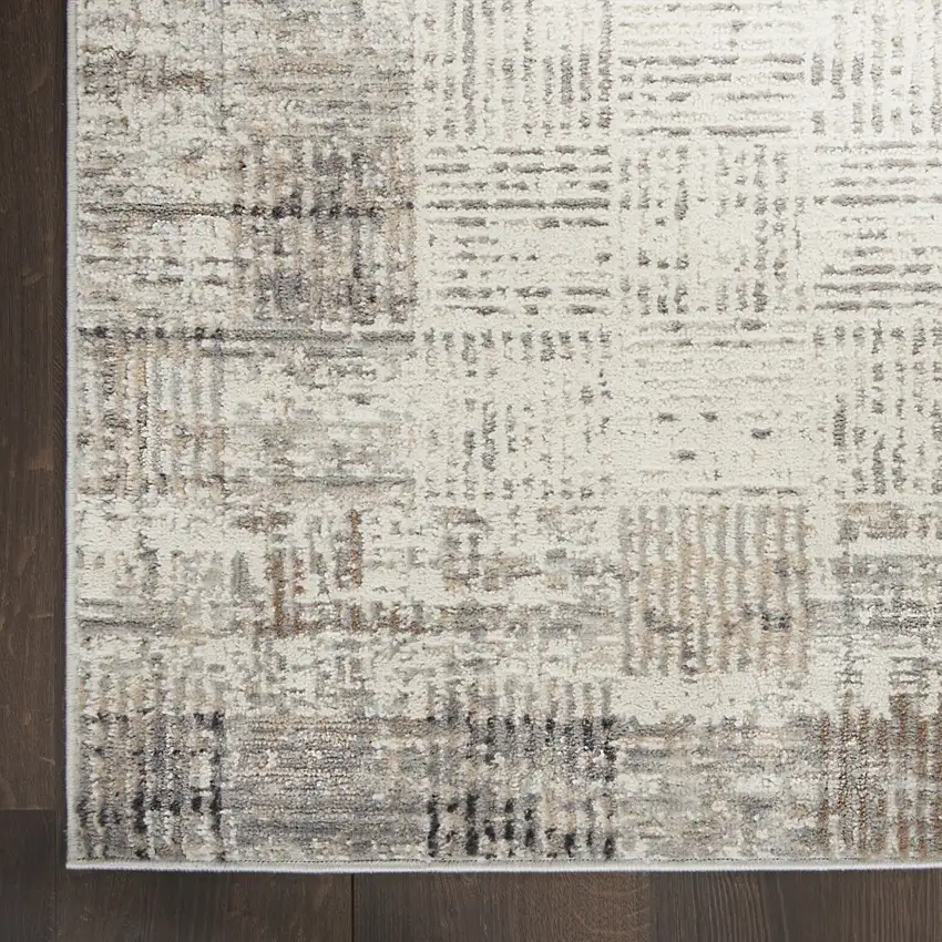 6' Ivory and Gray Abstract Runner Rug Photo 9