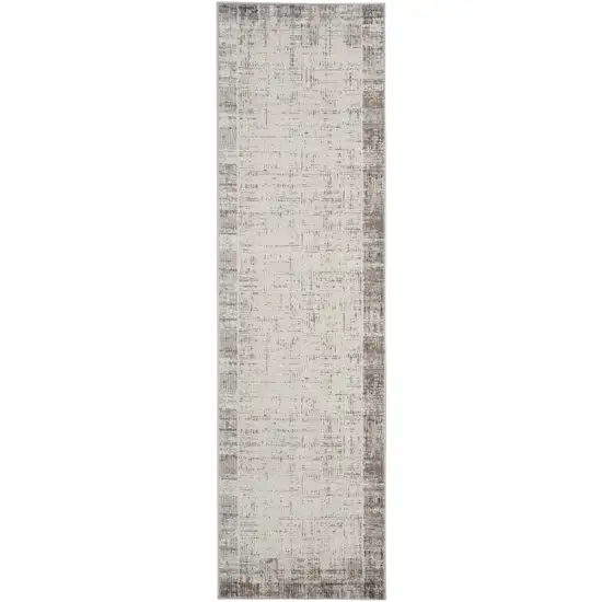 6' Ivory and Gray Abstract Runner Rug Photo 2