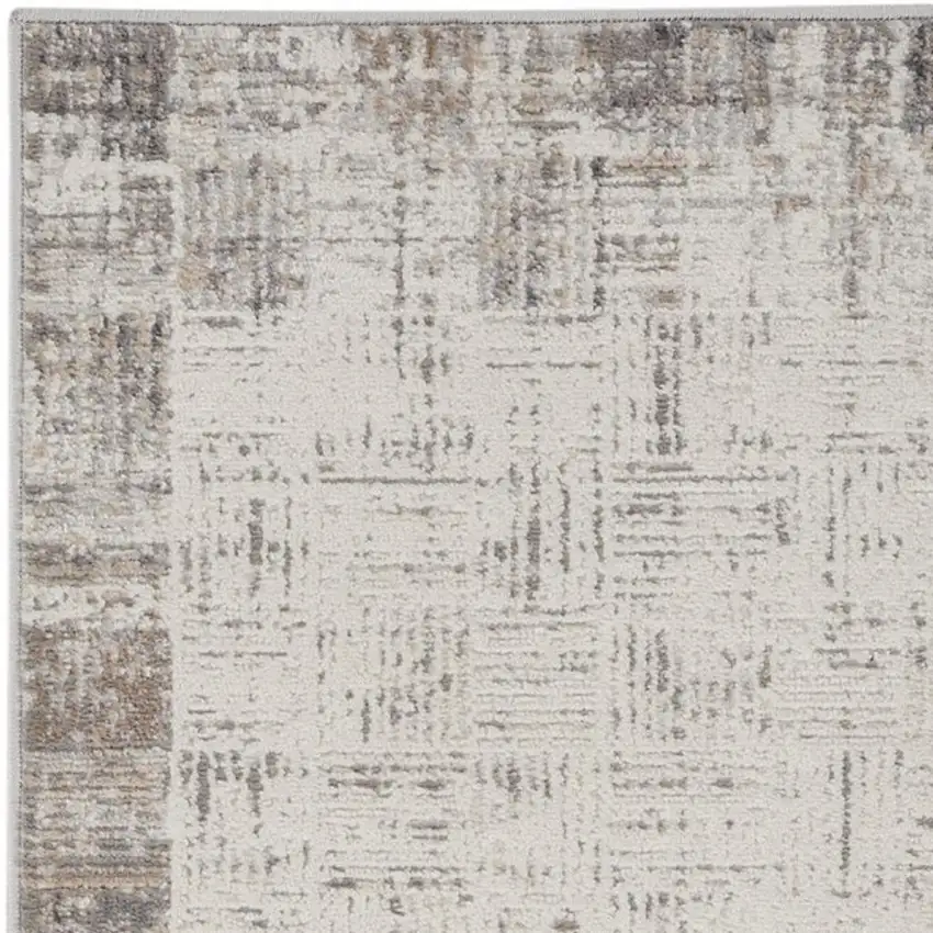 6' Ivory and Gray Abstract Runner Rug Photo 3