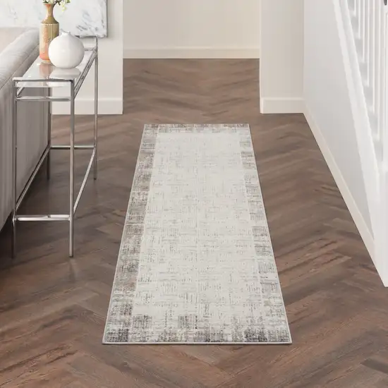 6' Ivory and Gray Abstract Runner Rug Photo 5