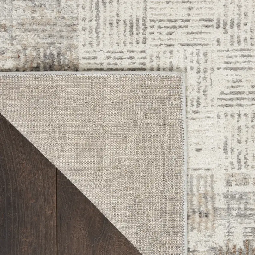 6' Ivory and Gray Abstract Runner Rug Photo 6