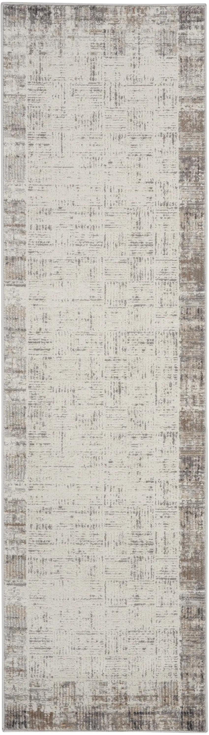 6' Ivory and Gray Abstract Runner Rug Photo 1