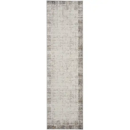 8' Ivory and Gray Abstract Runner Rug Photo 3