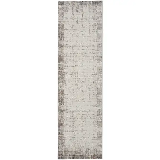 8' Ivory and Gray Abstract Runner Rug Photo 1