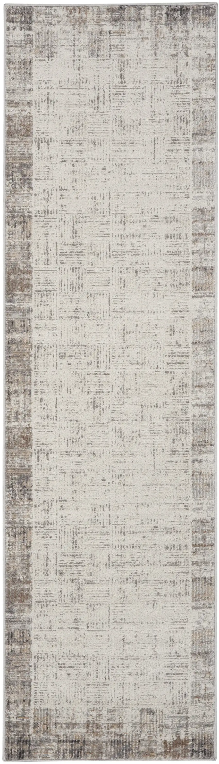 8' Ivory and Gray Abstract Runner Rug Photo 1