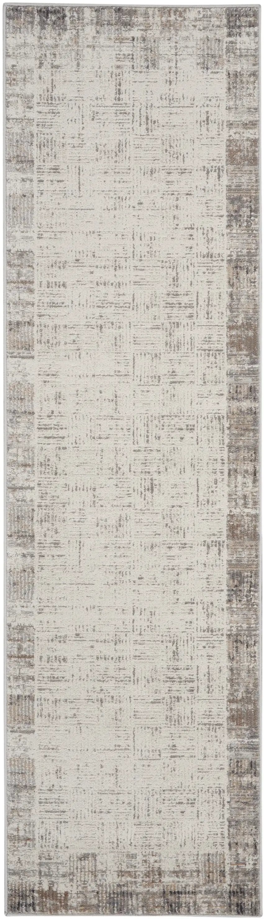 8' Ivory and Gray Abstract Runner Rug Photo 2