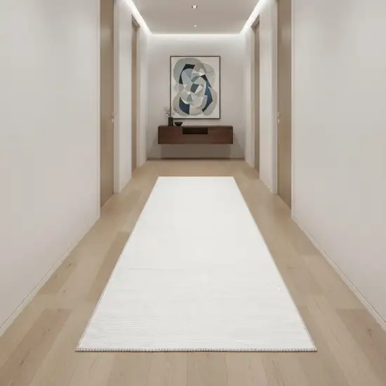 10' Ivory and Gray Abstract Washable Runner Rug Photo 1