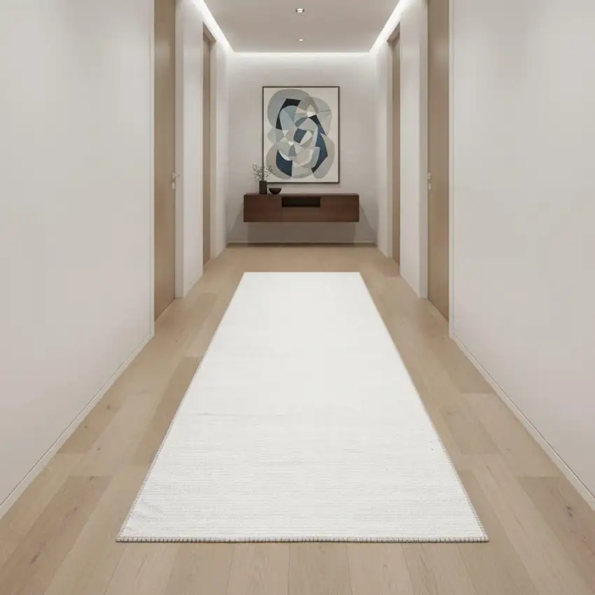 10' Ivory and Gray Abstract Washable Runner Rug Photo 1