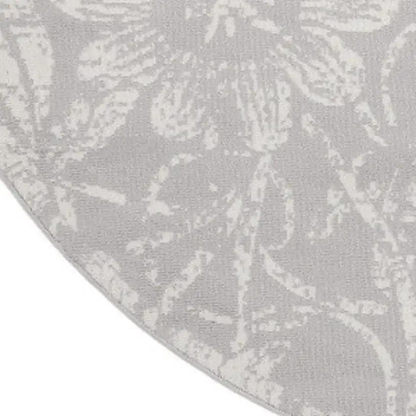 8' Ivory and Gray Floral Distressed Round Rug Photo 3