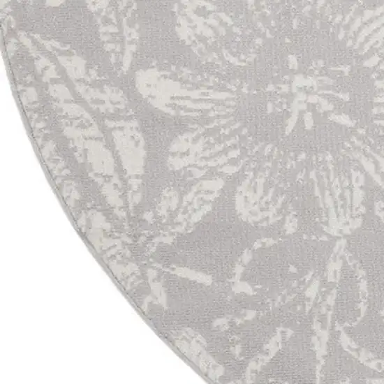 8' Ivory and Gray Floral Distressed Round Rug Photo 7