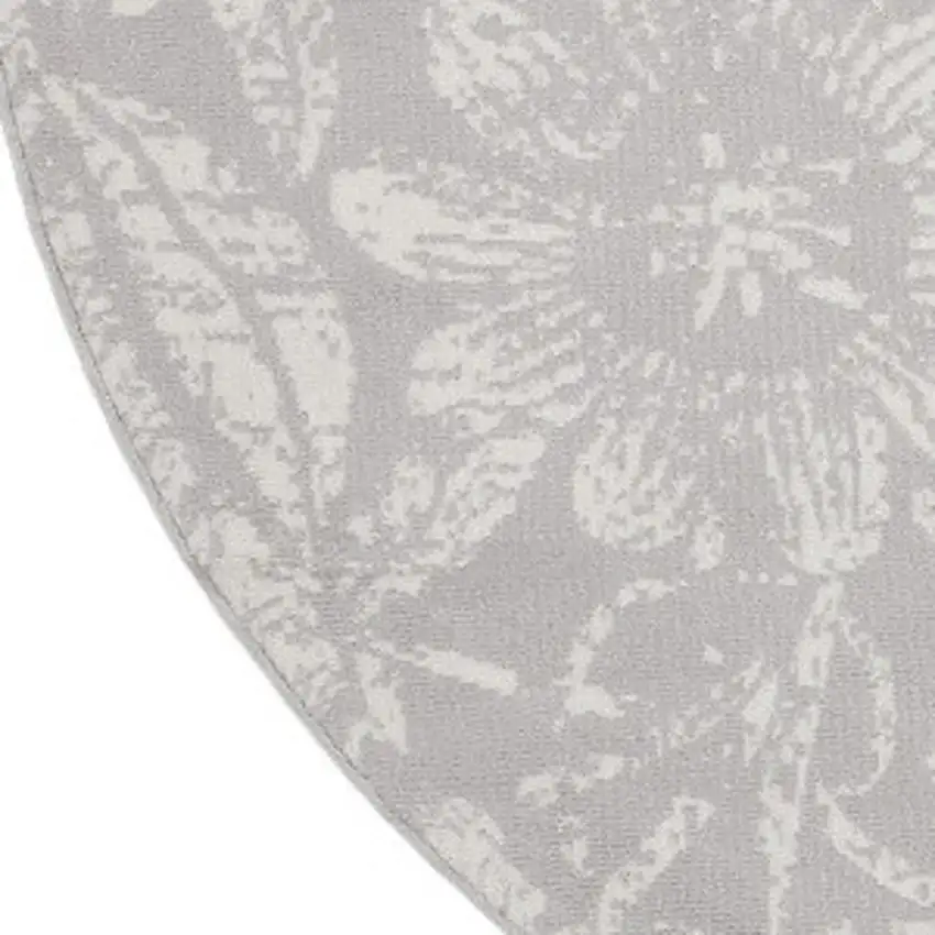 8' Ivory and Gray Floral Distressed Round Rug Photo 7