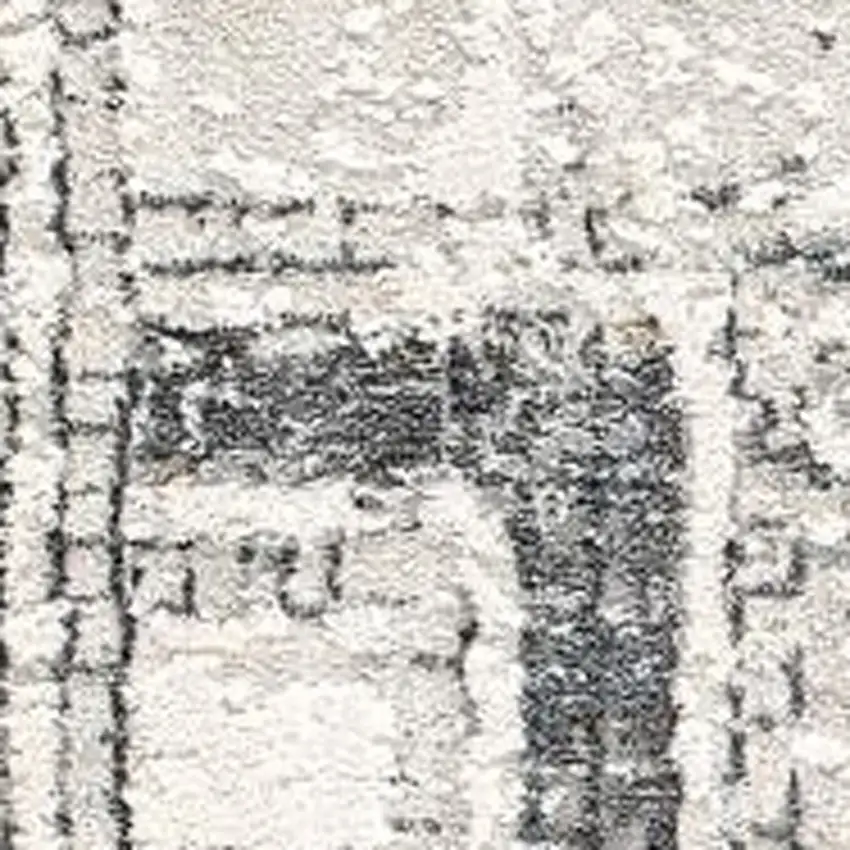 10' Ivory and Gray Geometric Distressed Runner Rug Photo 4
