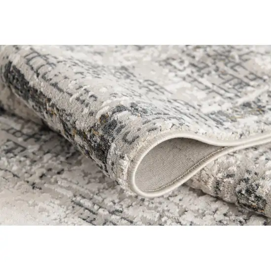 15' Ivory and Gray Geometric Distressed Runner Rug Photo 5