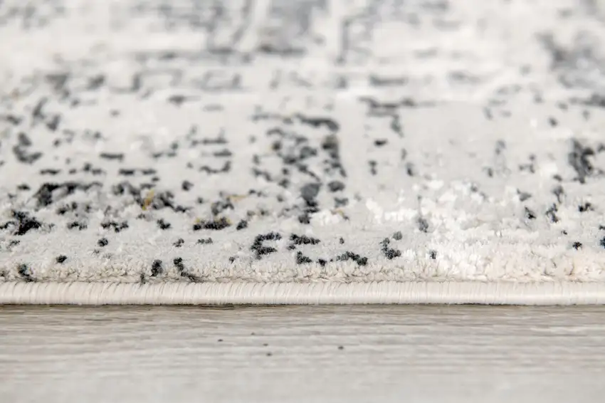 15' Ivory and Gray Geometric Distressed Runner Rug Photo 6