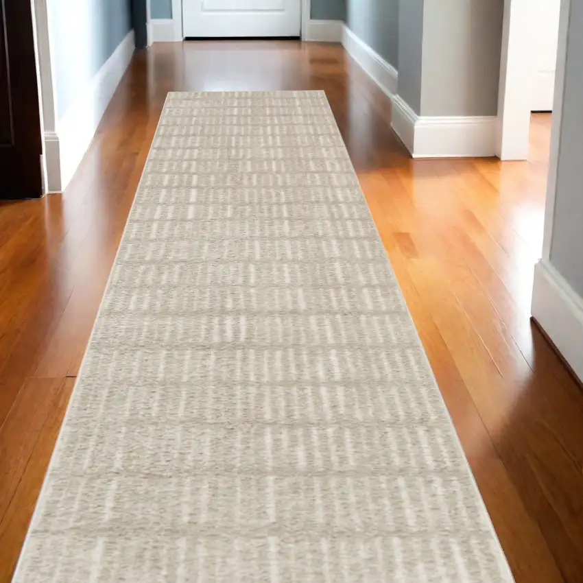10' Ivory and Gray Geometric Runner Rug Photo 1