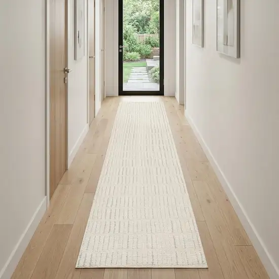 10' Ivory and Gray Geometric Runner Rug Photo 1