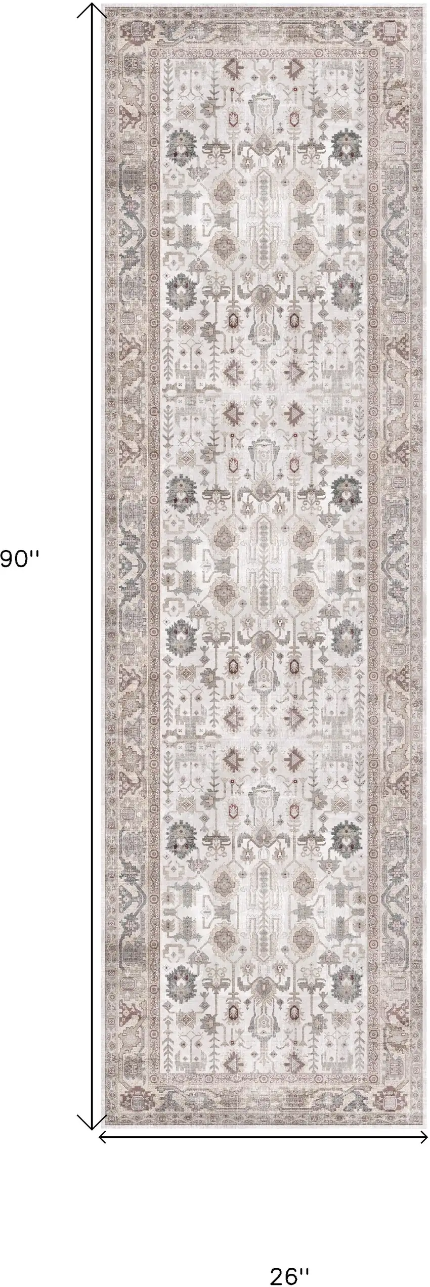 8' Ivory and Gray Tribal Distressed Non Skid Runner Rug Photo 3