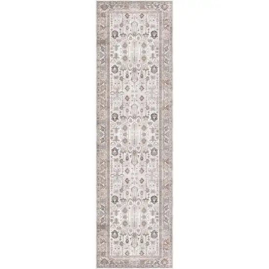 8' Ivory and Gray Tribal Distressed Non Skid Runner Rug Photo 1