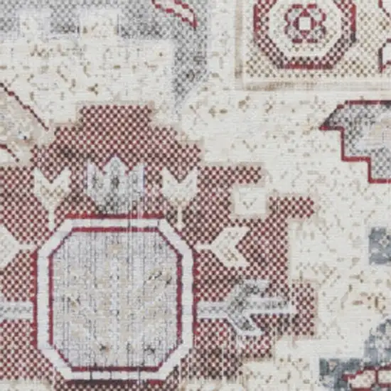 8' Ivory and Gray Tribal Distressed Non Skid Runner Rug Photo 1