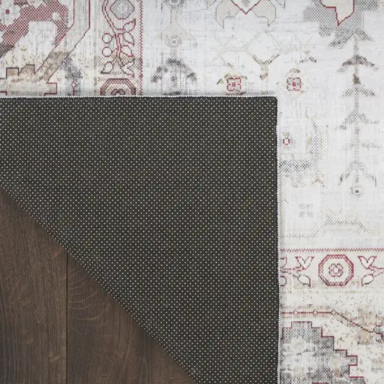 8' Ivory and Gray Tribal Distressed Non Skid Runner Rug Photo 8