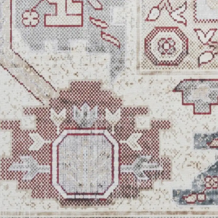 8' Ivory and Gray Tribal Distressed Non Skid Runner Rug Photo 3