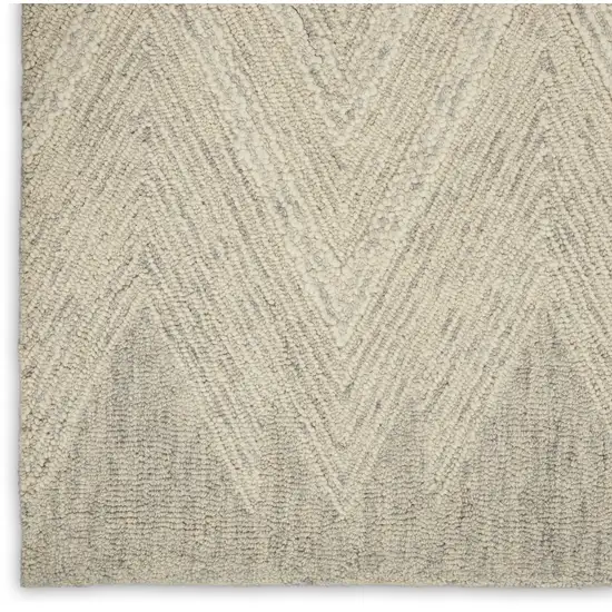 8' Ivory and Gray Wool Chevron Runner Rug Photo 8