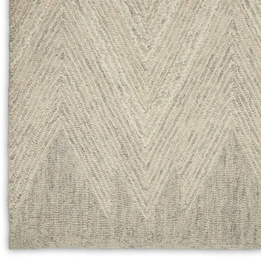 8' Ivory and Gray Wool Chevron Runner Rug Photo 8