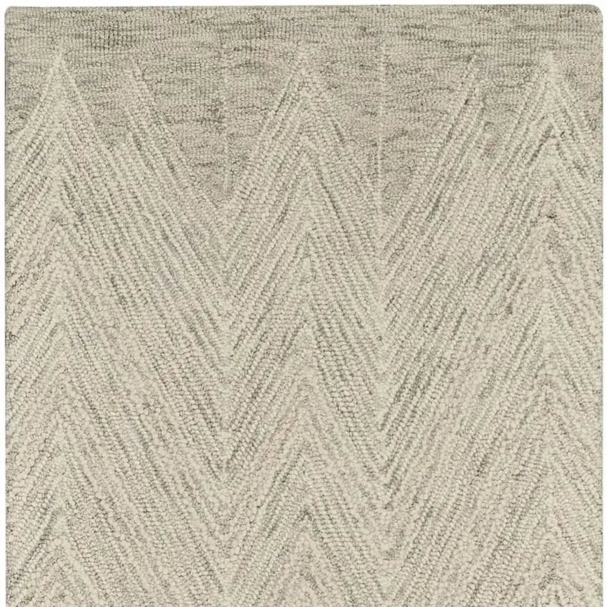 8' Ivory and Gray Wool Chevron Runner Rug Photo 4